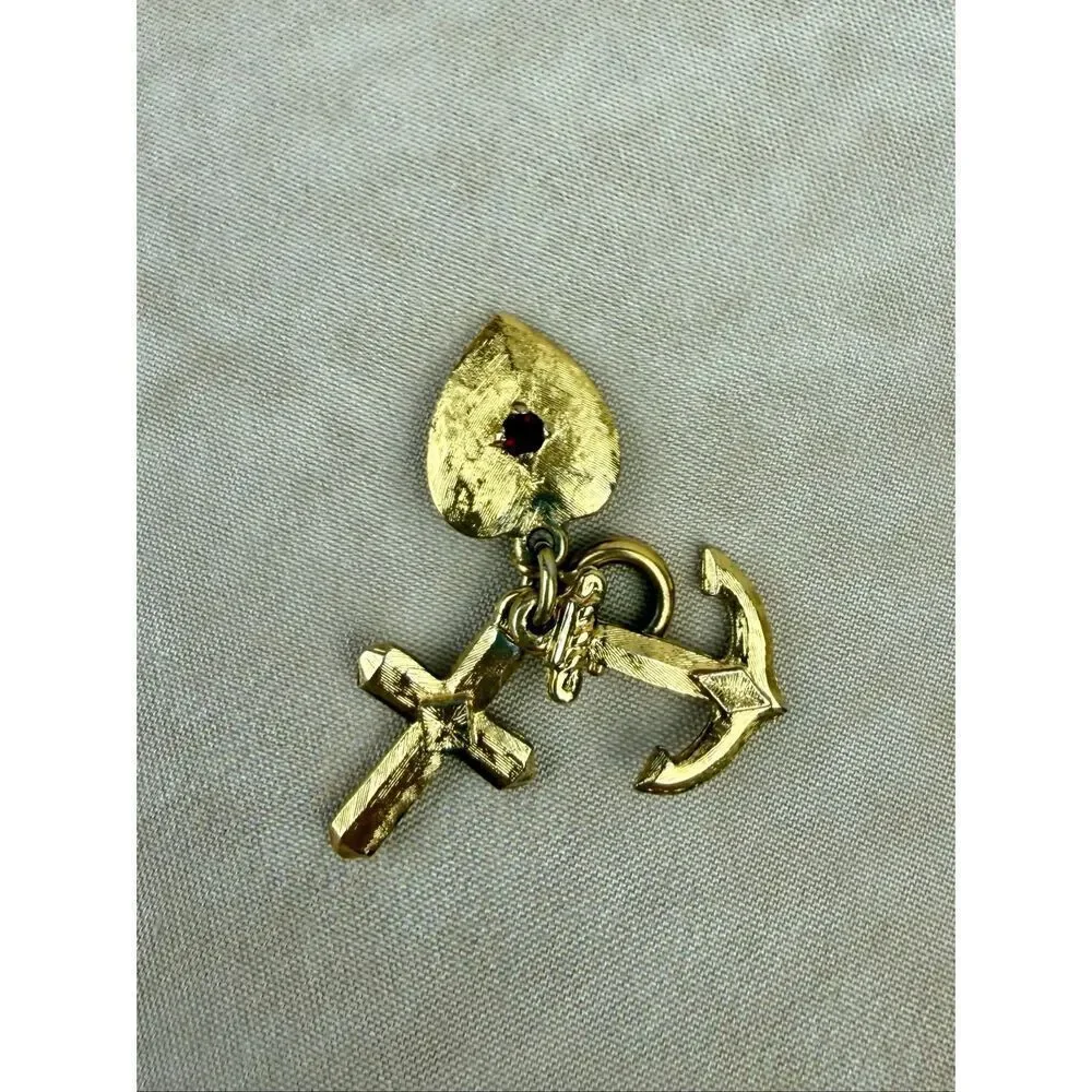 Vintage Gold Tone Faith Hope and Charity Cross Charm Pendant